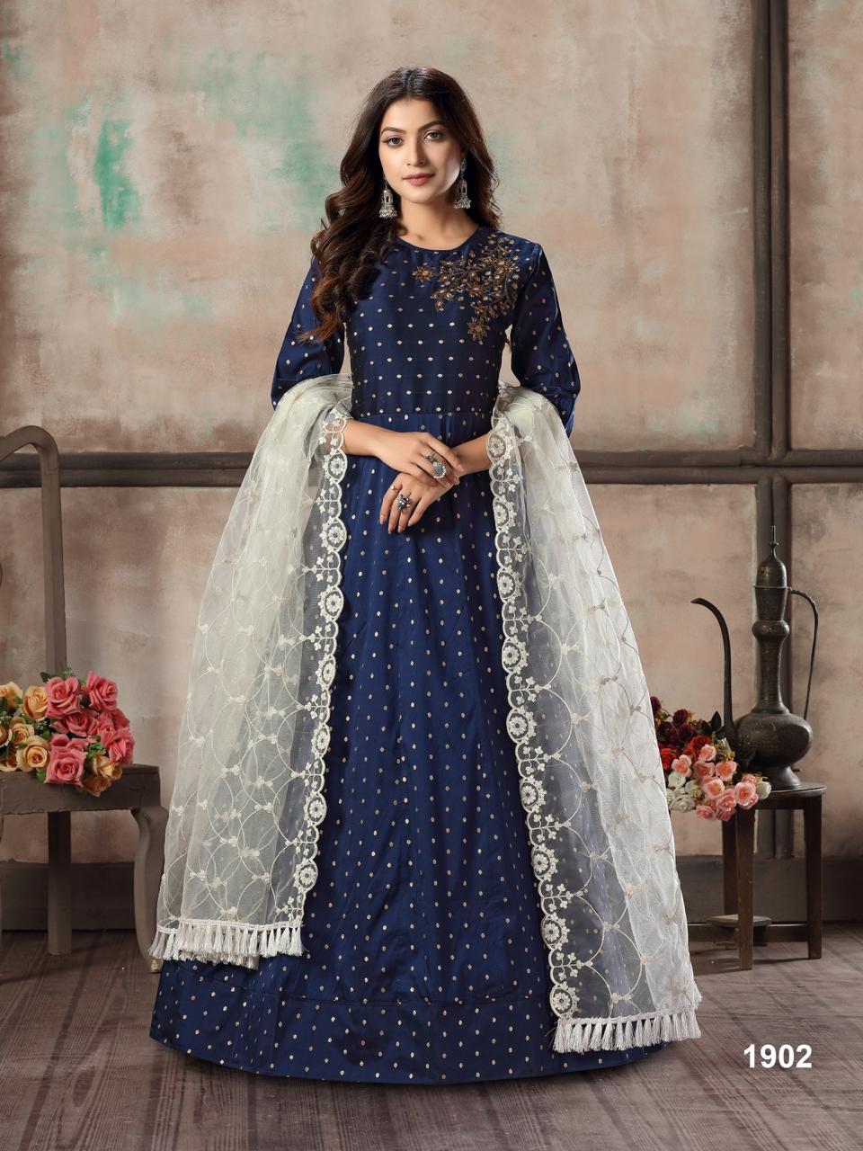 Lovely Silk Anarkali Gown with Dupatta – Mina Designer Collection