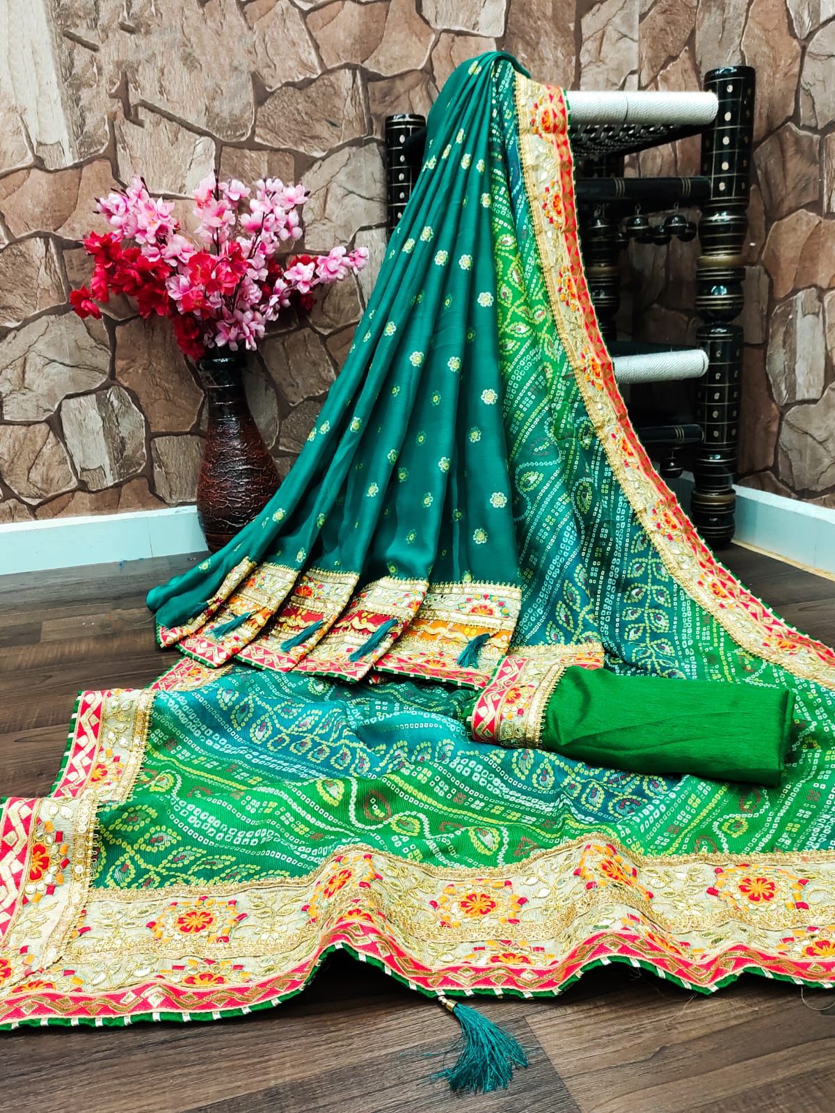 Bandhani Saree With Heavy Digital Print And Jhalar Work at Best Price in  Surat | Kala Boutique Creation