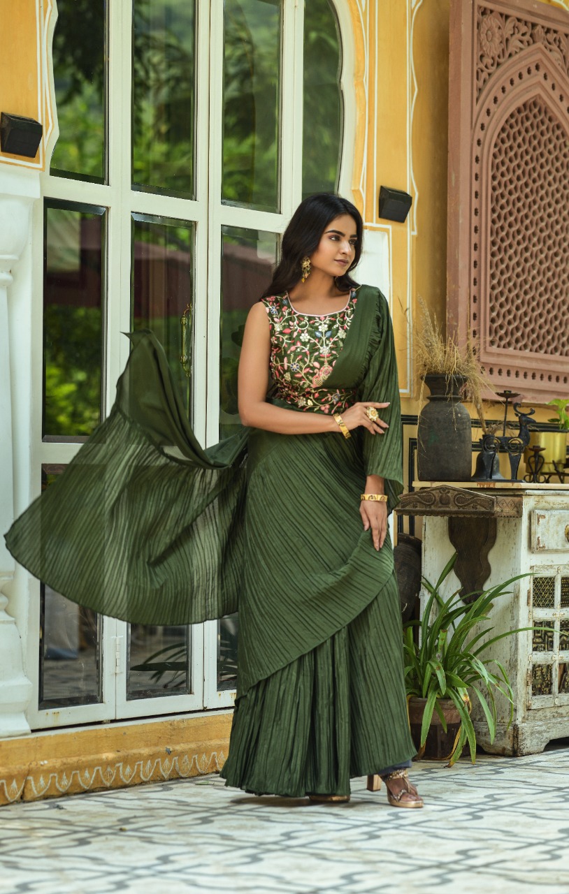 Designer Ready to Wear Fancy Satin Saree – Yes We Shop