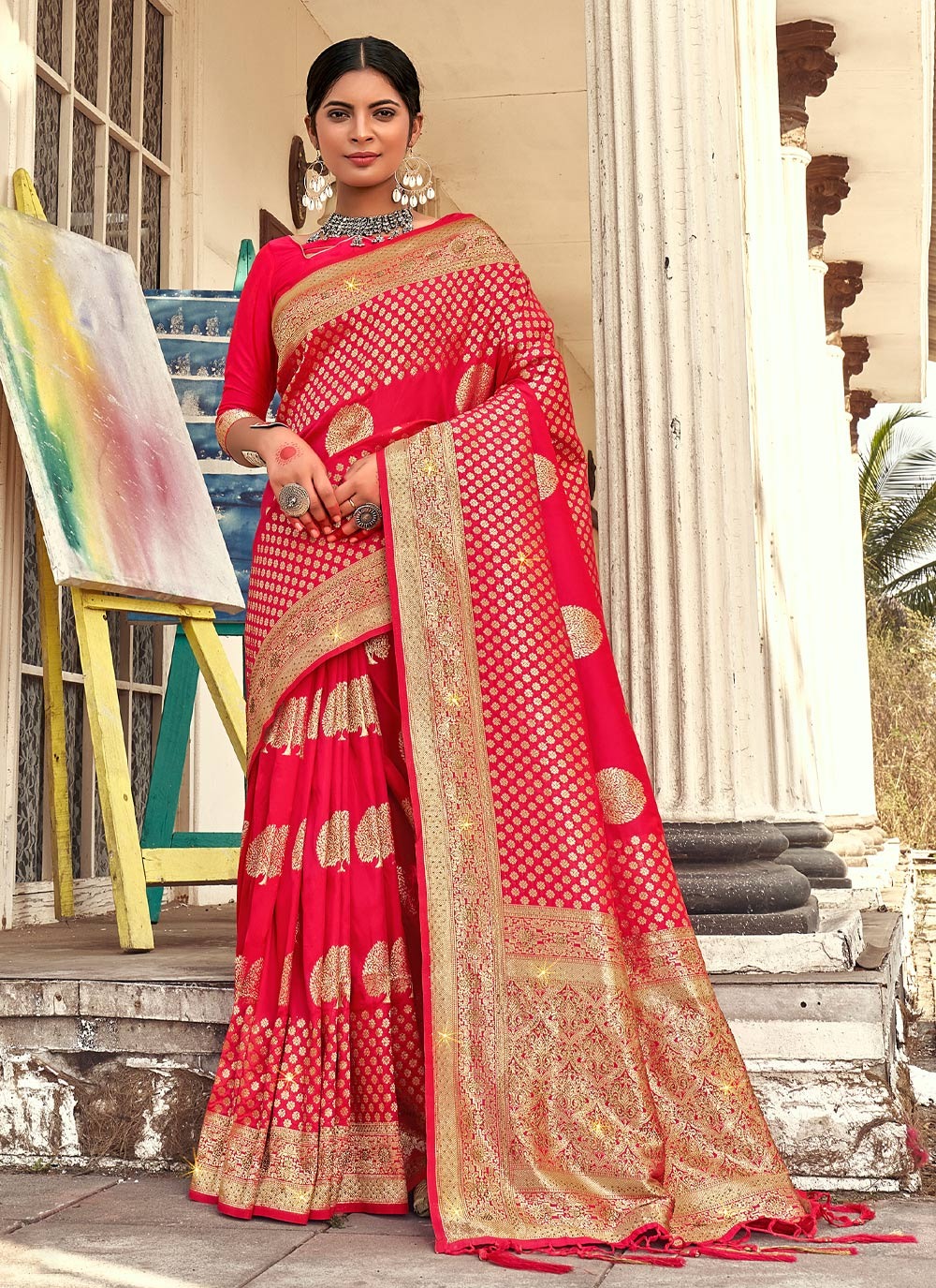 CM - Red Colour Lichi Silk Saree - New In - Indian