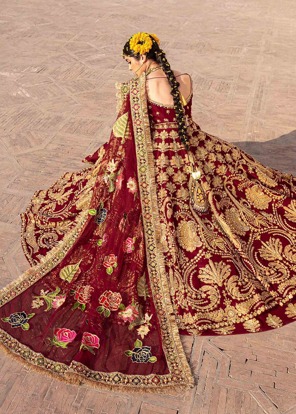 Red Velvet Bridal Lehenga Choli With Peacock-Kali Bail Design Zari, Zarkan,  Thread, Zardozi Embroidery And Soft Net Dupattaa | Exotic India Art