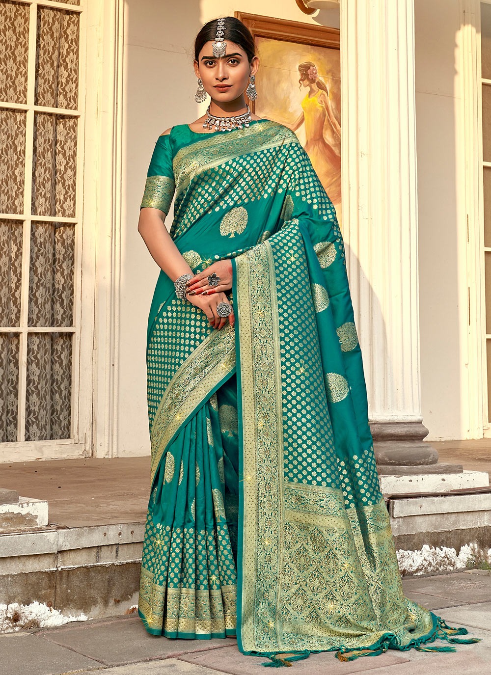 Scrumptious Rama Soft Silk Saree with Vestigial Blouse Piece –  LajreeDesigner