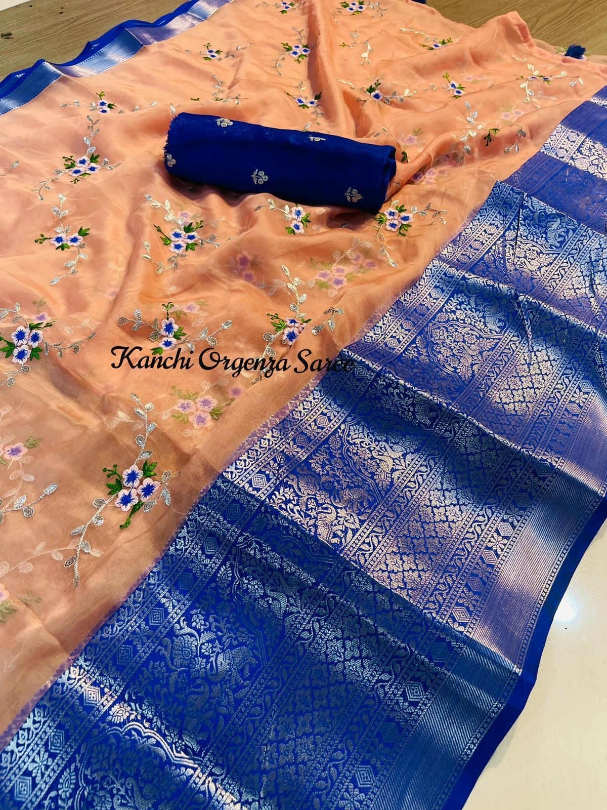 Banarasee Organza Silk Saree With Digital Floral Print & Zari Border-Y