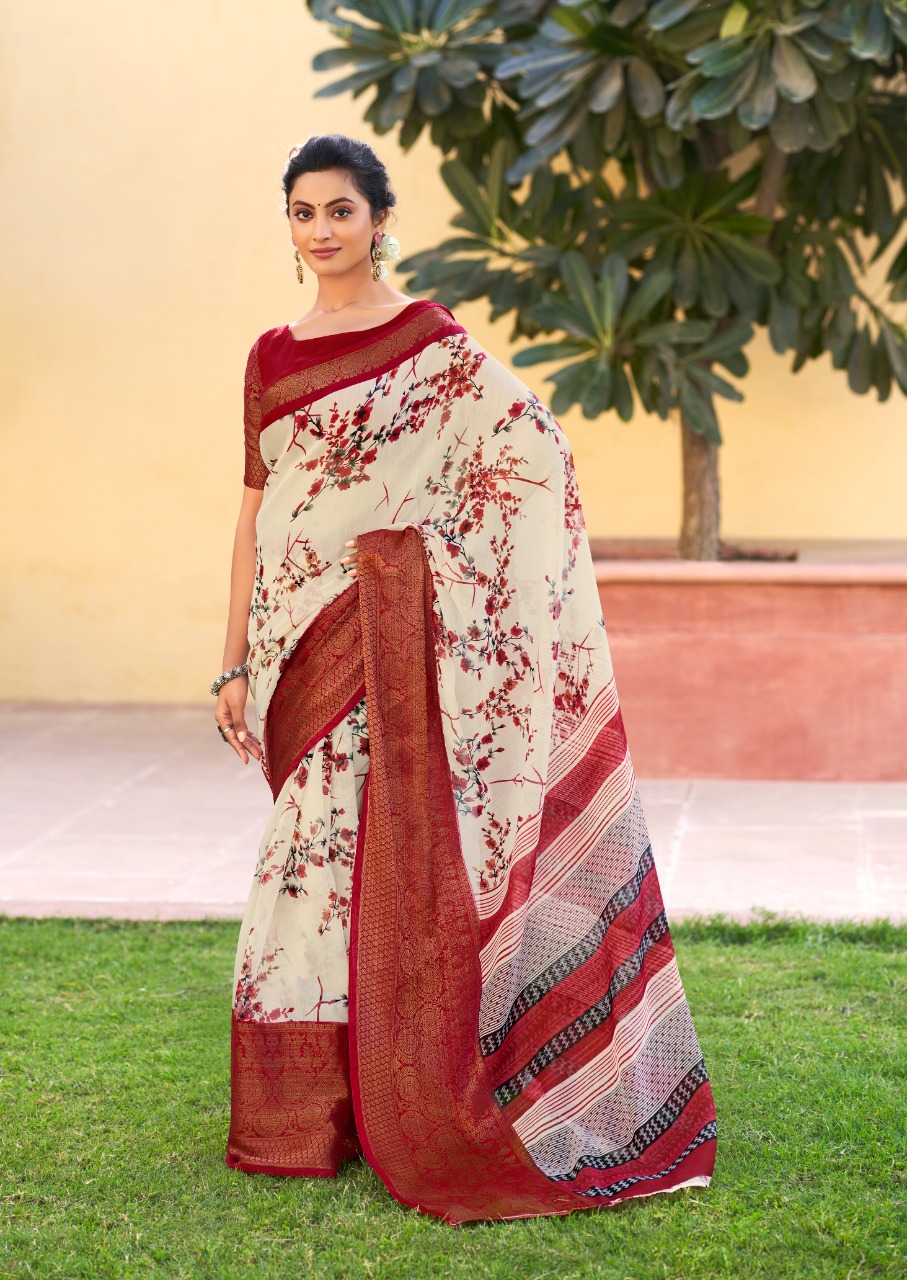 Daily Wear Blend khadai Cotton Saree For Women's (Red)