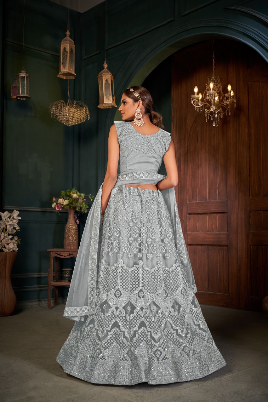 Designer Sky Blue Net Lucknowi Work Wedding Lehenga Choli in Surat at best  price by DHAGA FASHION - Justdial