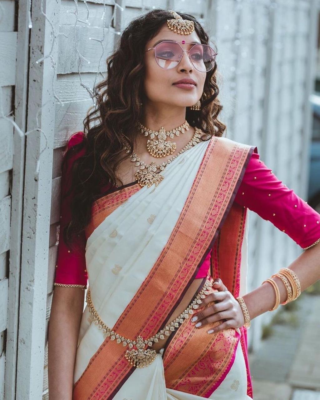 South indian bridal saree/ red and white | South indian sarees, Indian  bridal, Indian beauty saree