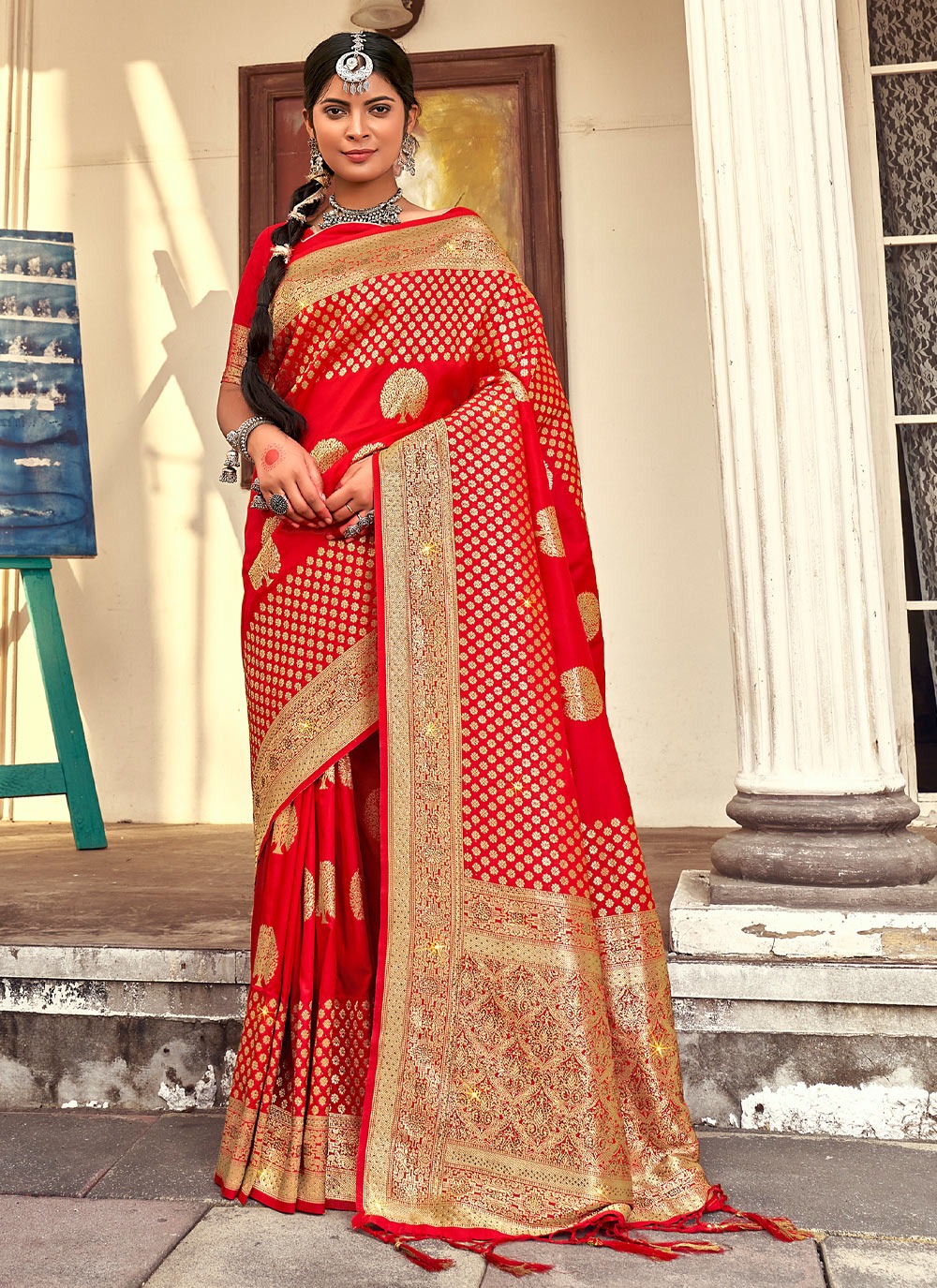 Brick Red Wedding Saree Embroidered| Bridal Sarees Online