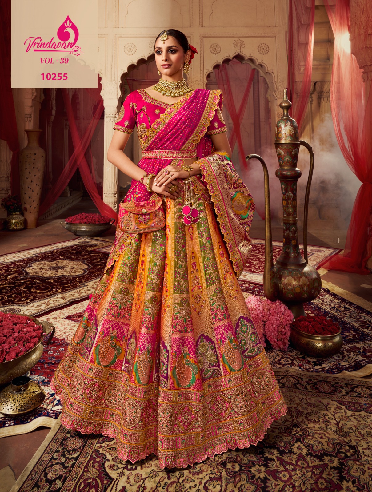 Fancy Orange And Pink Banarasi Silk Lehenga at Rs.22175/Piece in varanasi  offer by Zari Banaras