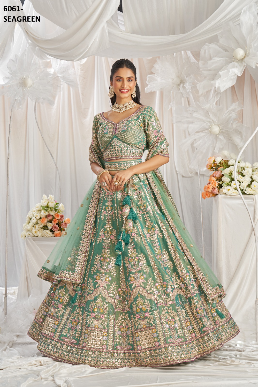 PF 6061 DESIGNER TISSUE WEDDING LEHENGA CHOLI WHOLESALER IN INDIA