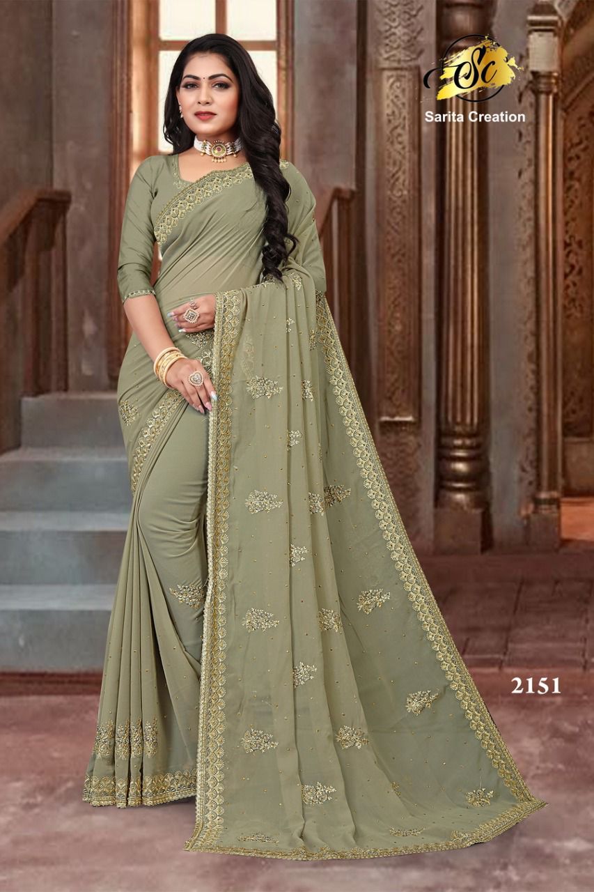 Buy Online Green Fancy Fabric Classic Saree with Embroidered, Hand, Sequins  and Stone Work : 278680 -