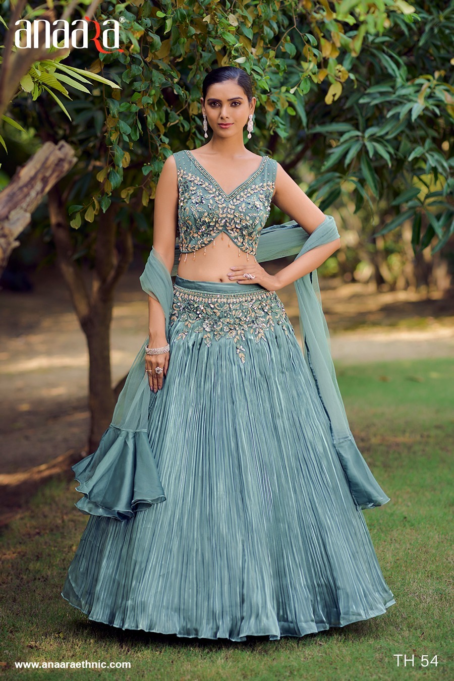 Blue Silk Floral Crop Top Lehenga Choli 217406