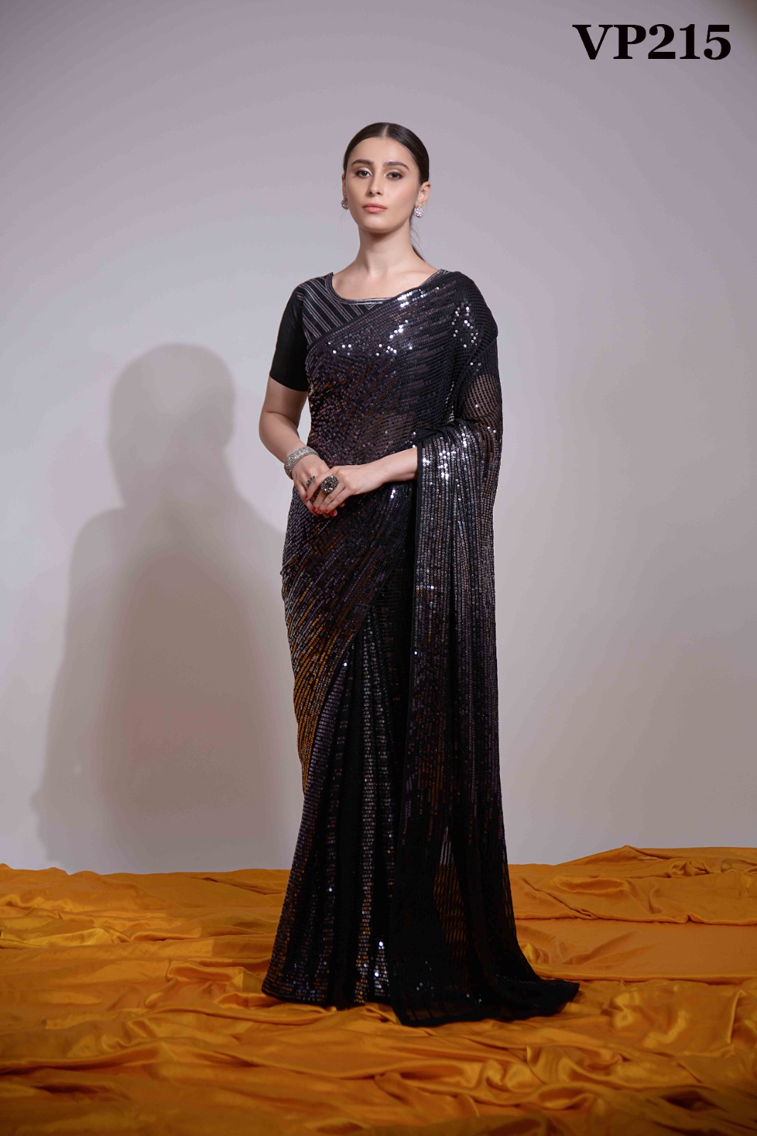 Party Wear Sequence Work Black Saree – Amrutamfab