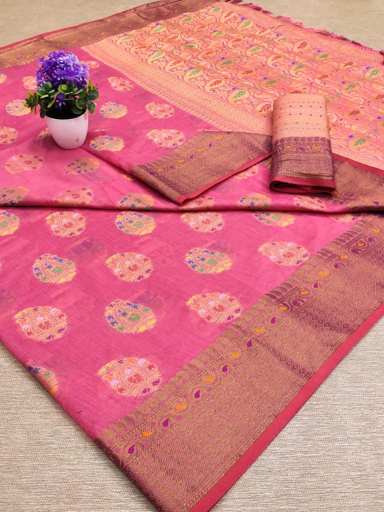 Multi Colour Border And Self Handloom Cotton Saree ( Fancy Meena Mango ) in  Warangal at best price by Globaltitude Solutions - Justdial