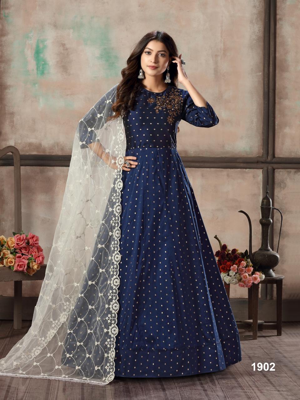 Navy Blue Wedding Wear Readymade Hand Embroidered Anarkali Suit