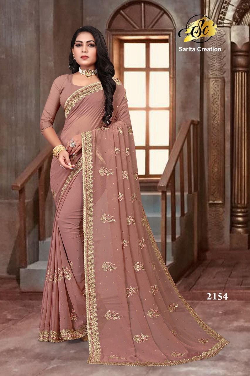 Buy Women's Vichitra Silk Embroidery Saree Heavy Work Designer Stone Work  Saree for Bridal Wedding Marriage Collection (PISTA) at Amazon.in