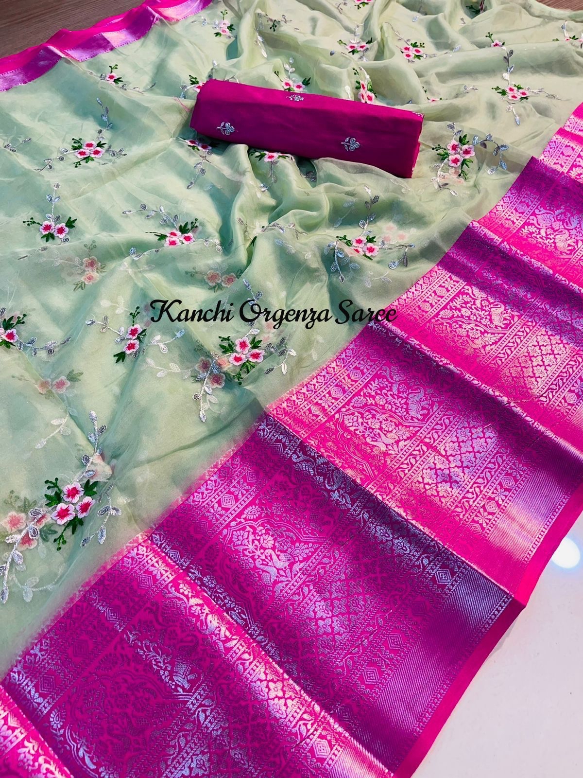 STEP MOUNT Pure Kanchi organza sarees with all over gold dollar butis