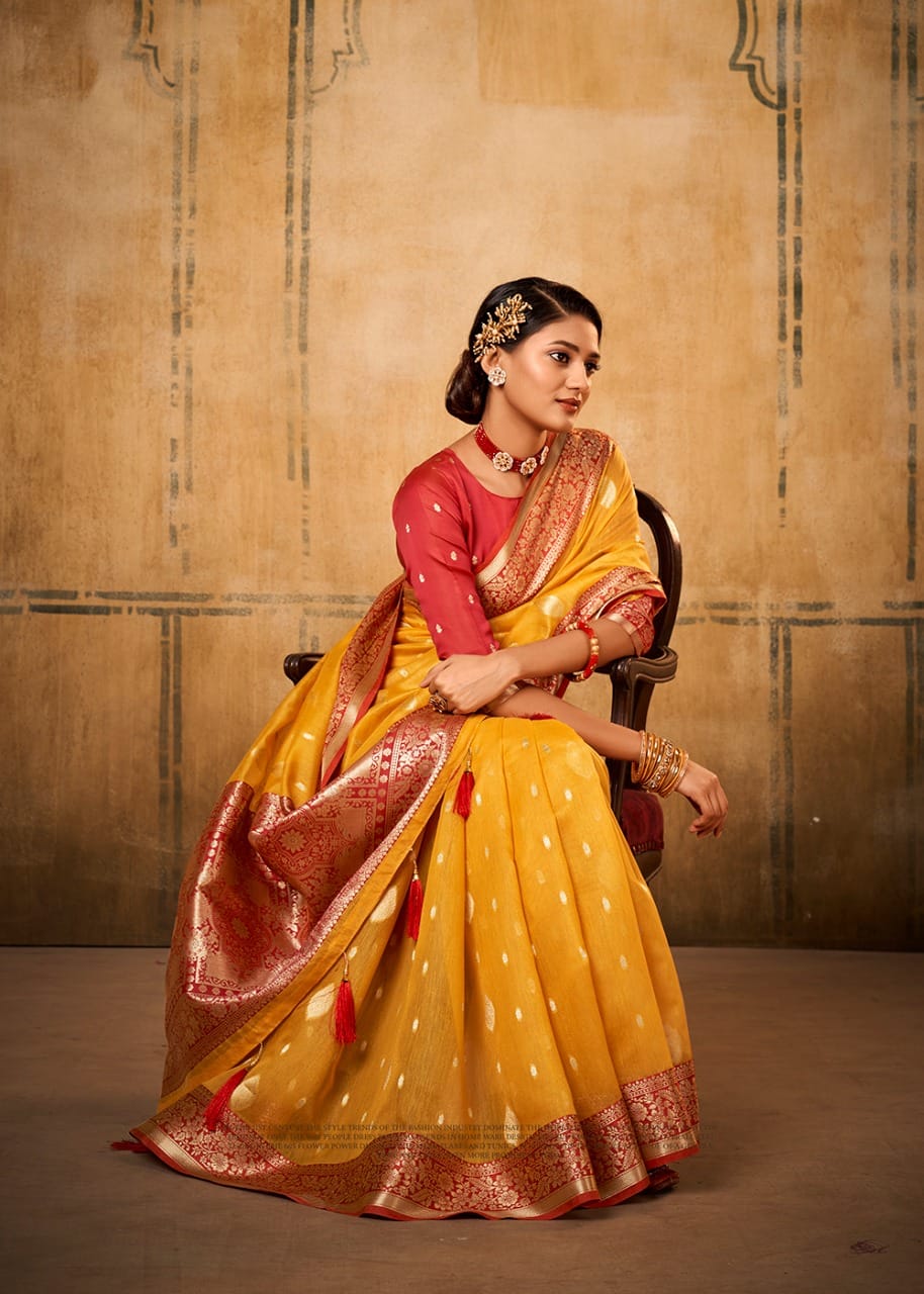 Tissue Silk Woven Saree In Yellow Colour - SR5414448