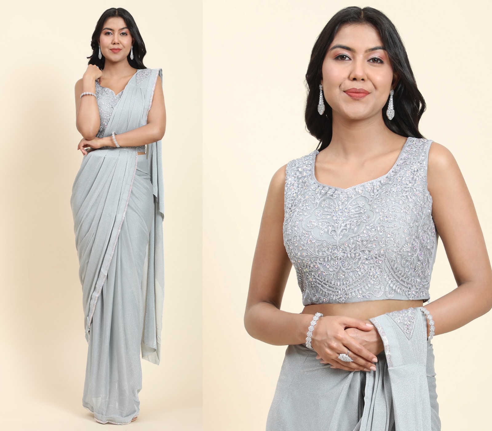 Grey embroidered organza saree with silver lace border #saree #blouse  #houseofblouse #indian #bolly… | Fancy sarees party wear, Best blouse  designs, Blouse designs