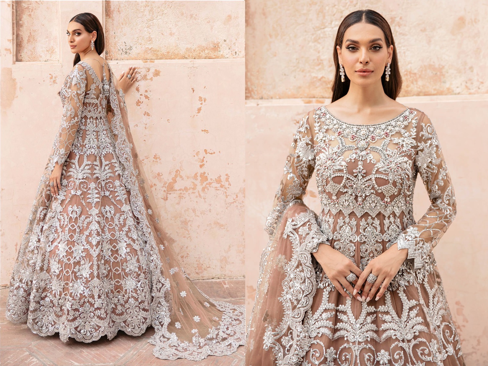 Grey Floral Bridal Anarkali Gown In Net SFSWG5702 – ShreeFashionWear