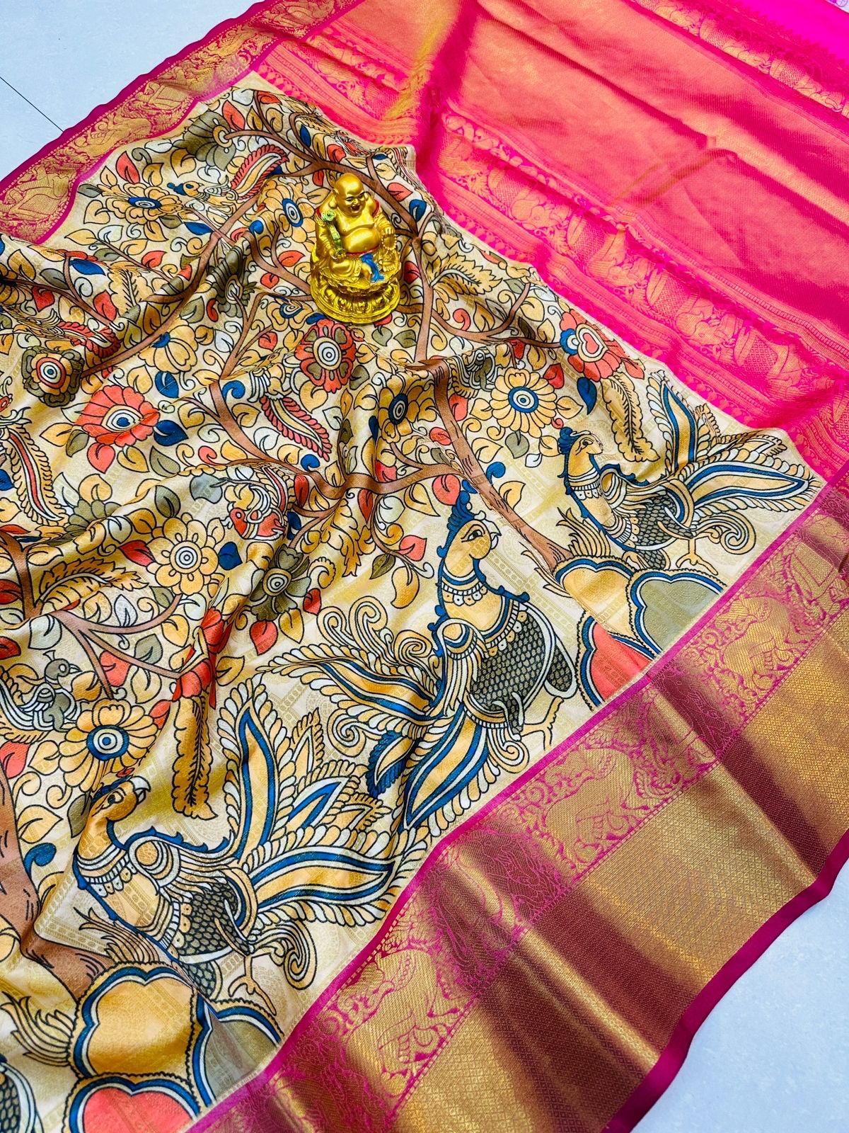 Rajguru Kalamkari Chanderi Silk Cotton Saree — Womenz Fashion