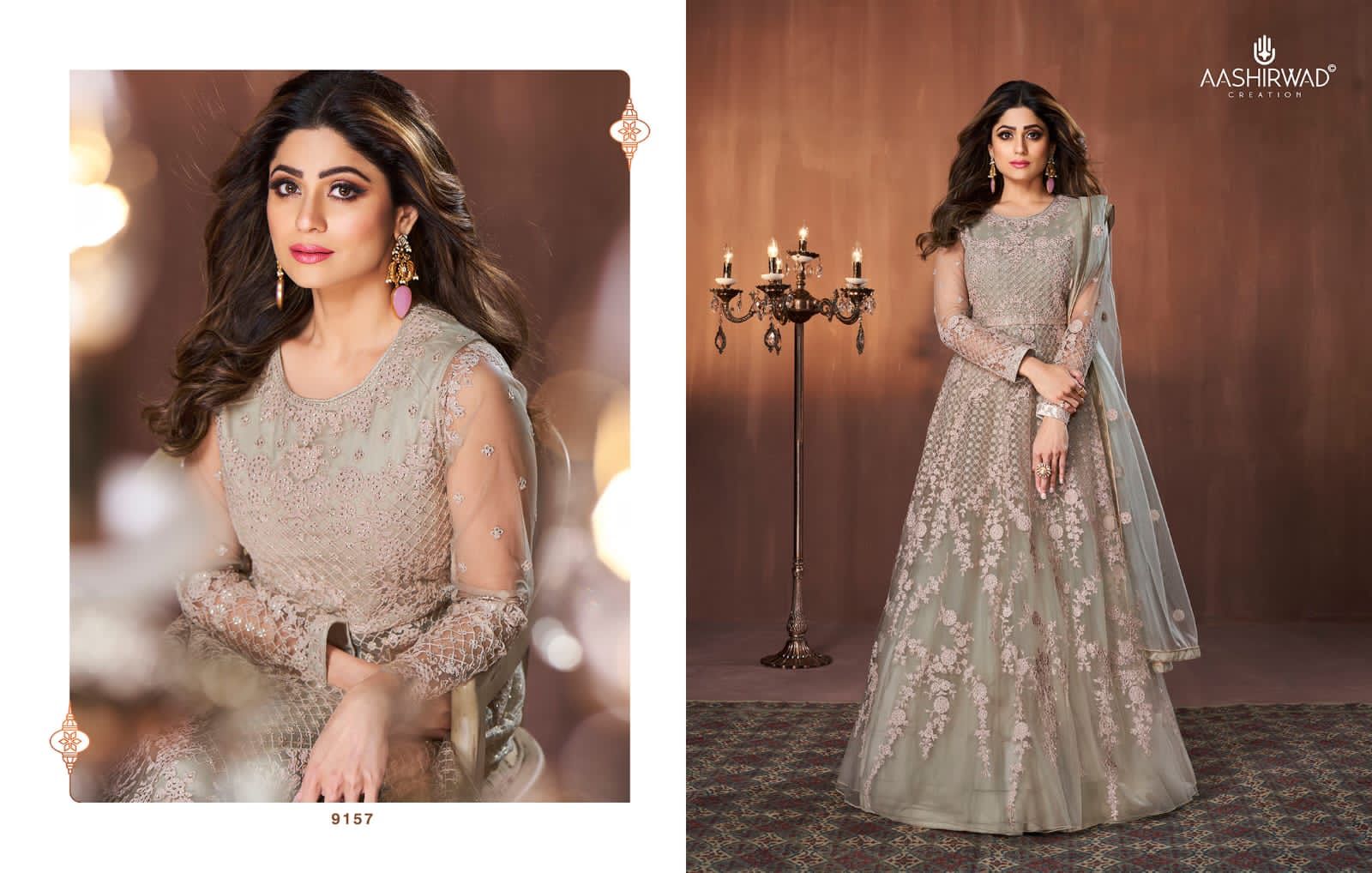 AASHIRWAD CREATION PRESENT JASLEEN READYMADE GOWN STYLE DESIGNER SUITS IN  WHOLESALE RATE IN SURAT - SAIDHARANX