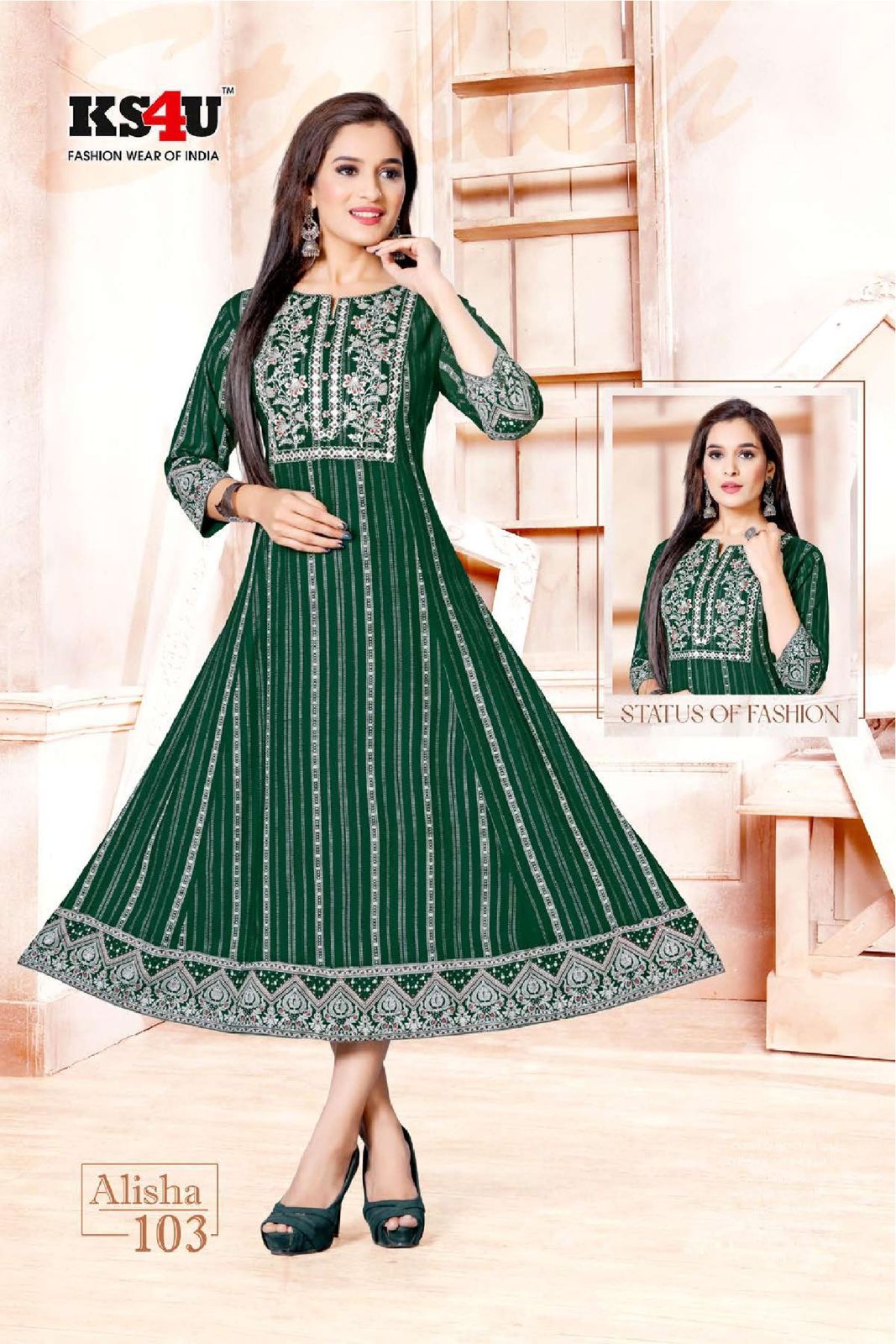 HF HOLYDAY FASHION Cotton Plain and Solid Printed Lace Border Anarkali  Style Simple Beautiful Kurti Kurta