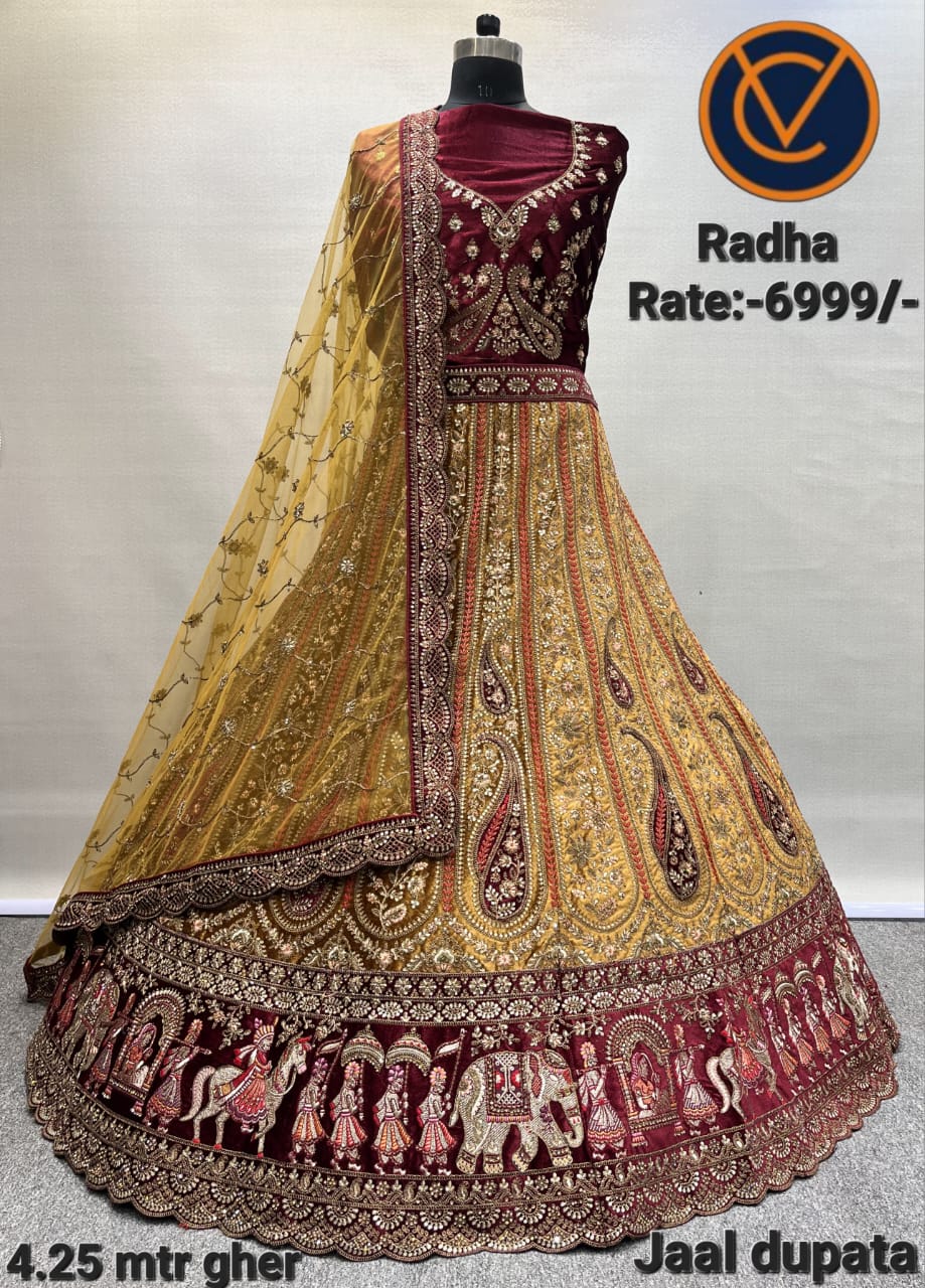 Navy Pure Velvet Lehenga Choli For Indian Bride Online