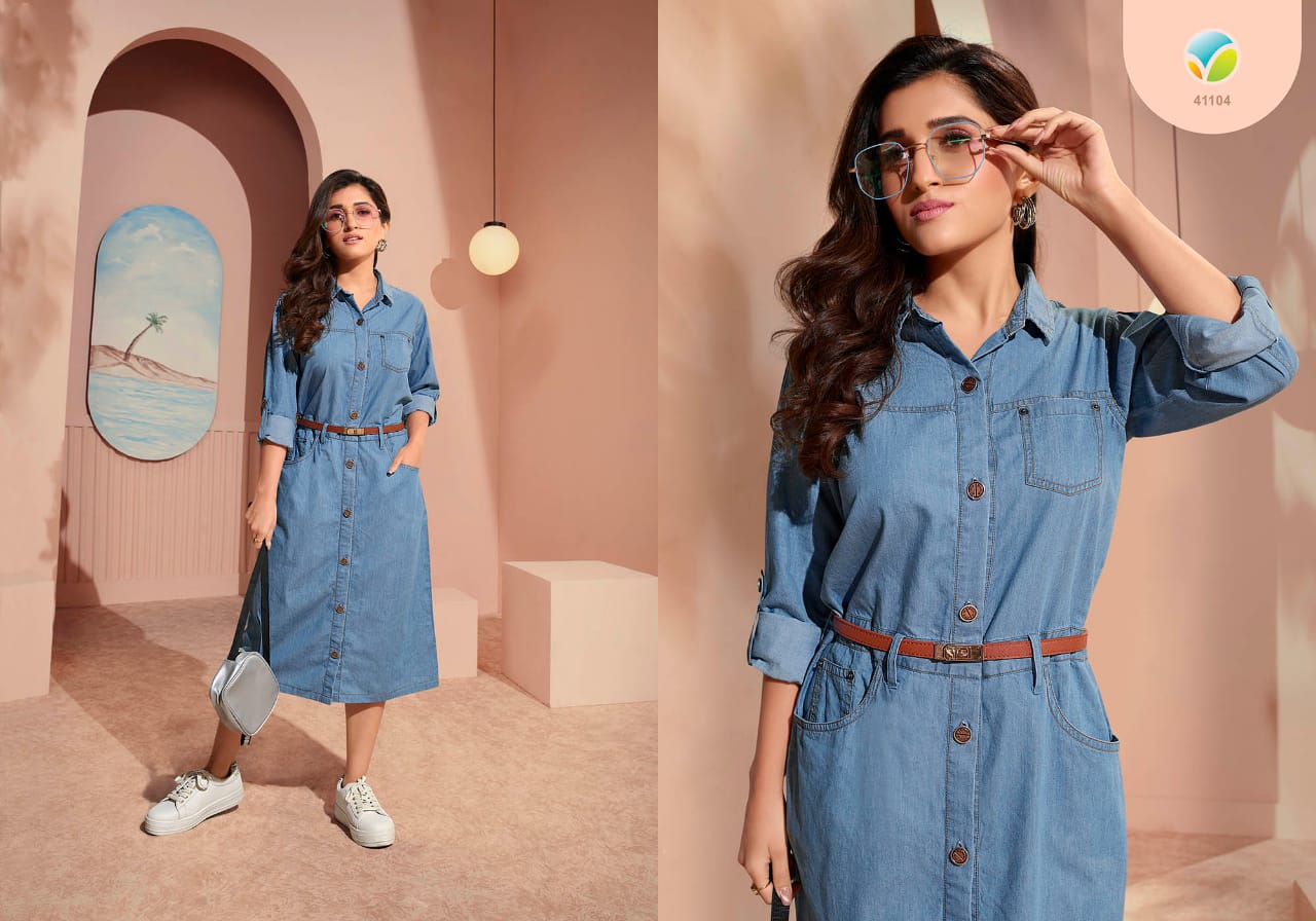 Buy cefalu Denim Kurti or Long Jacket (Two in one) with Shirt Collar Neck  and Pintuck Pattern on Both Side (Small) at Amazon.in