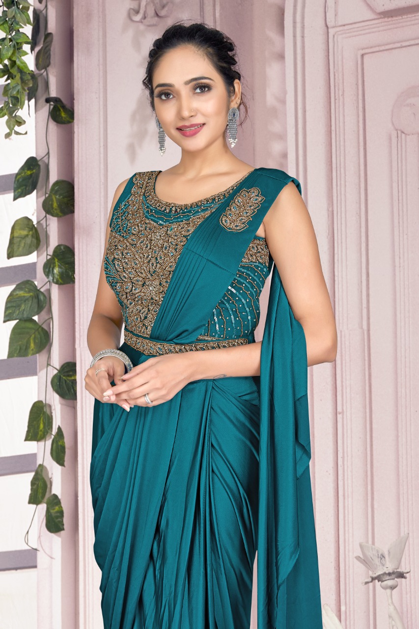 Partywear Ready To Wear Designer Saree, Stitched, Machine wash at Rs 2195  in Surat