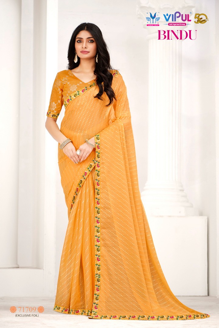 Fancy Chiffon Saree in Orange - Ucchal Fashion