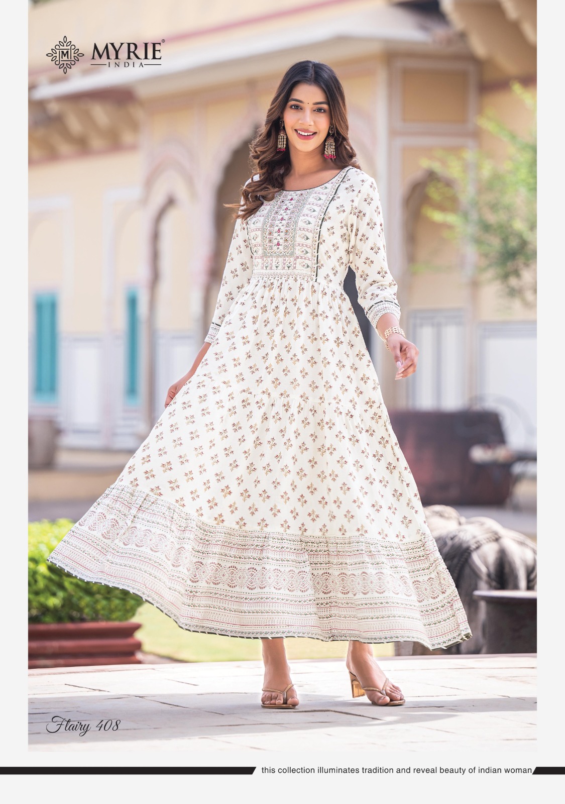 White Poly Cotton With Block Print Flared Kurti at Rs 748/piece in Noida |  ID: 19419418262