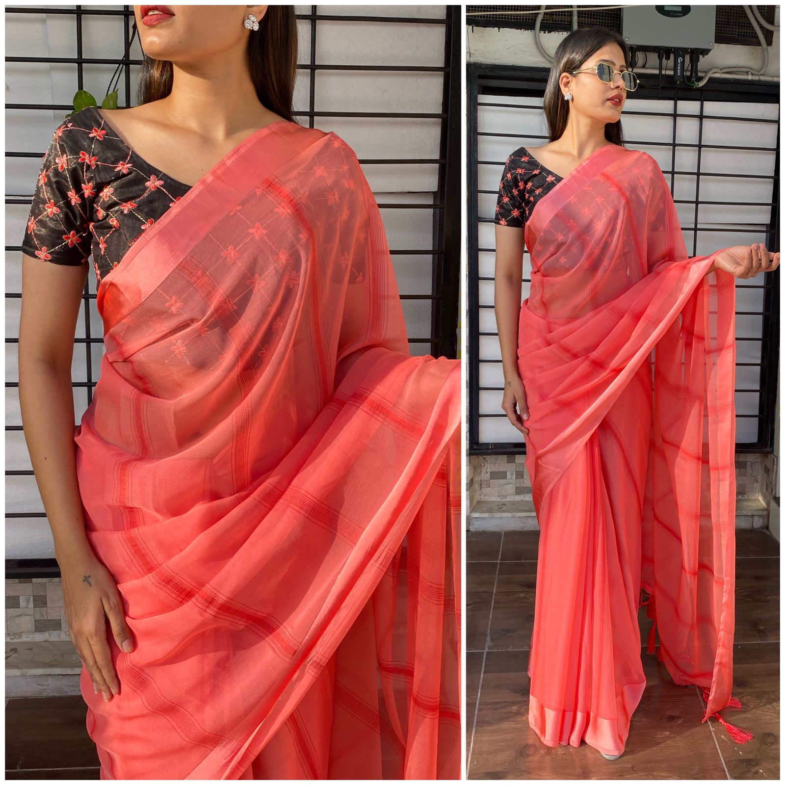 Buy Chiffon Sleeveless Sarees Online for Women in USA