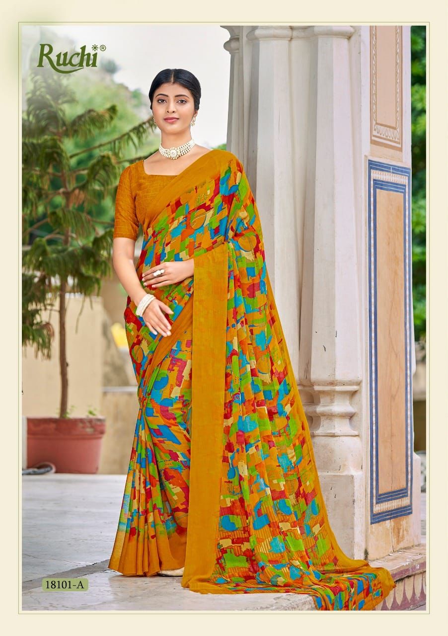 Gourika Fancy Chiffon Saree by Saroj at Rs.5460/Catalogue in surat offer by  Fashion Bazar India