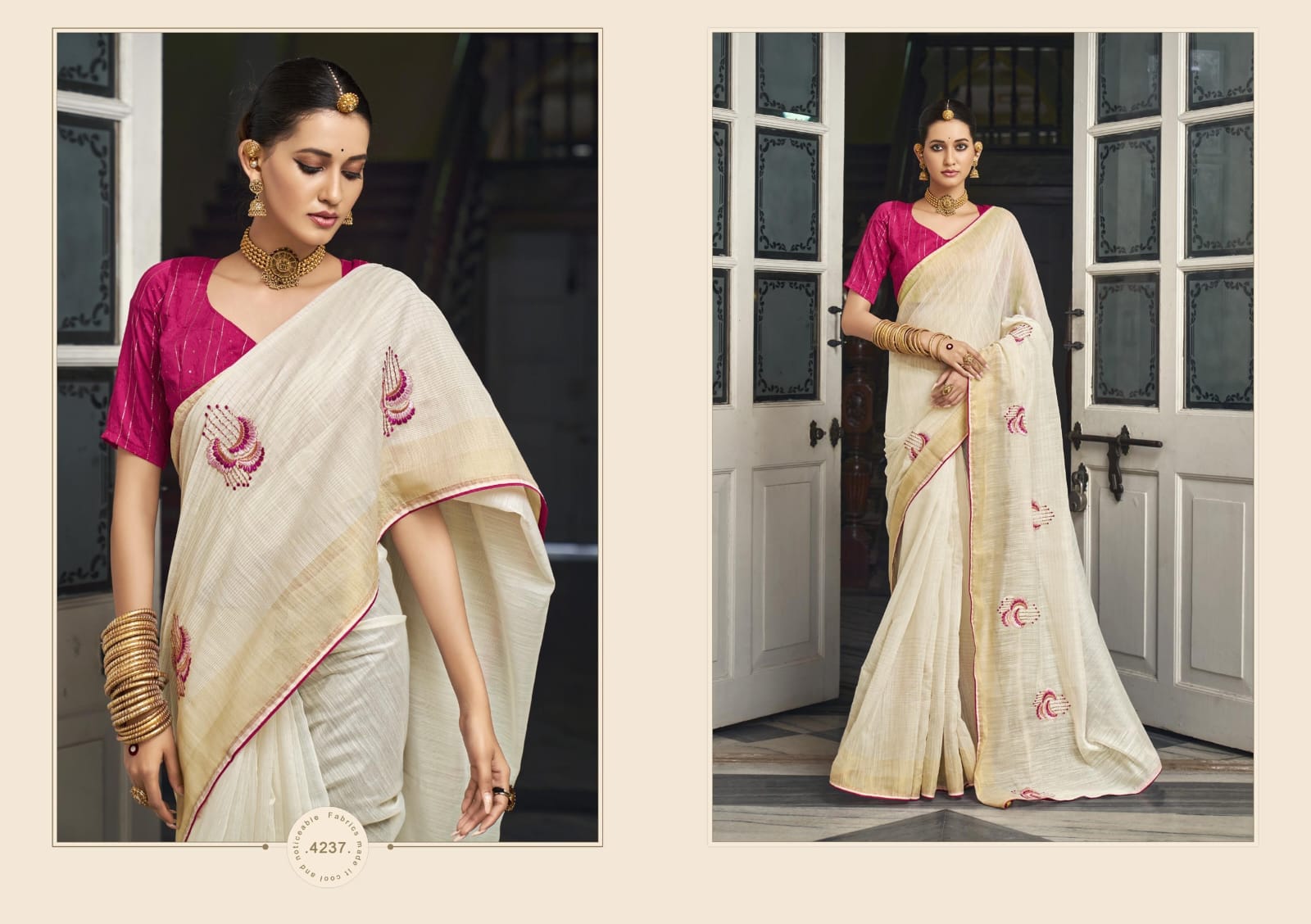 Cotton white printed office wear saree | Kiran's Boutique