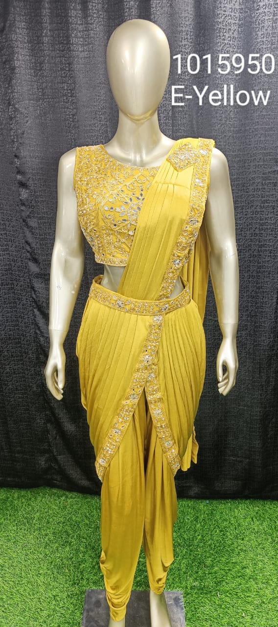 Yellow Tasseled Dhoti Saree Set With Drop Potli Bag Design by DiyaRajvvir  at Pernia's Pop Up Shop 2024