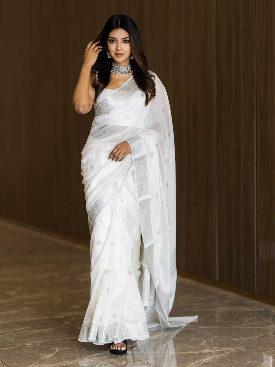 Buy Yashika Women's Cotton Silk Pongal Special South Indian Kerala White  Saree with Blouse Piece (AZ-YS-OG ONAM-P at Amazon.in