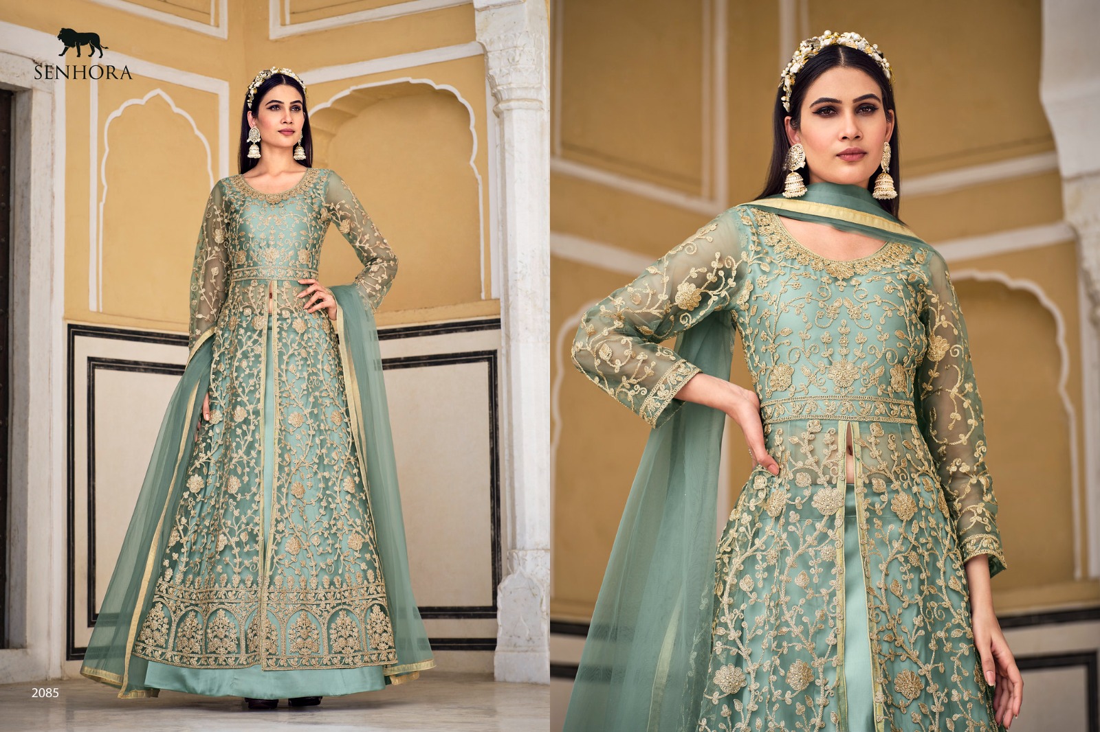 Expensive | $129 - $193 - Sea Green Reception Indian Gown and Sea Green  Reception Designer Gown Online Shopping