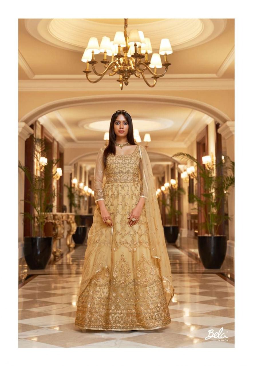 Ivory Bridal Wedding Long Anarkali Gown In Net SFSA308704 – Siya Fashions