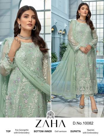 Zaha 10082 Pista green Georgette Pakistani Suit Wholesaler in Suart