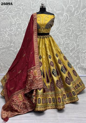 D.NO. 2609A TO 2609C BY ANJANI ART EMBROIDERY  LEHENGA CHOLI WHOLESALER IN INDIA