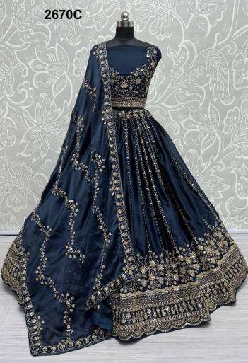 D.NO. 2670A TO 2670C BY ANJANI ART SATIN CHIFFON LEHENGA CHOLI WHOLESALER IN INDIA
