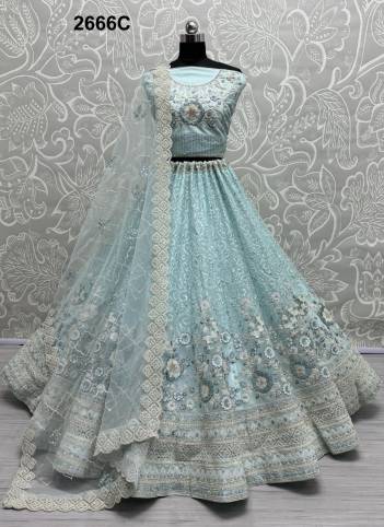 D.NO. 2666A TO 2666C BY ANJANI ART HEAVY NET LEHENGA CHOLI WHOLESALER IN INDIA