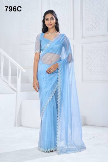 D.NO. 796A TO 796E BY MEHEK SOFT ORGANZA SAREE WHOLESALER IN INDIA