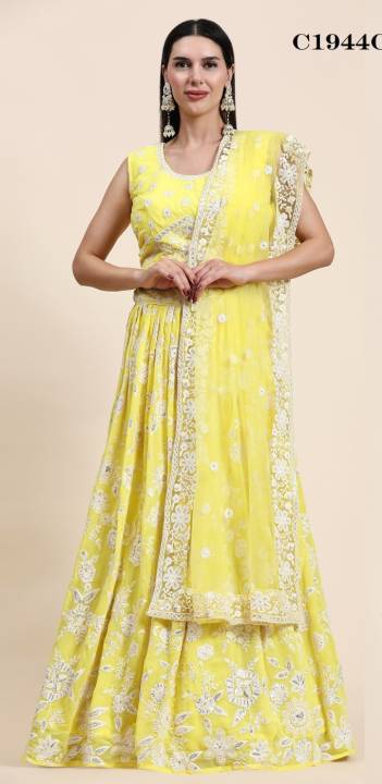 D.NO. C1944A TO C1944C BY AMOHA PURE VISCOSE GEORGETTE LEHENGA CHOLI MANUFACTURER IN INDIA