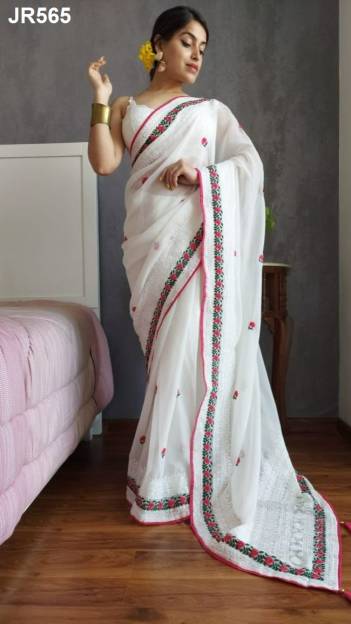 D.NO. JR565 BY JR SOFT GEORGETTE WITH HEAVY EMBROIDERY SAREE EXPORTER IN INDIA