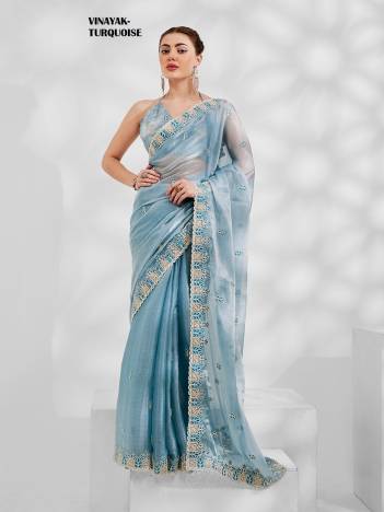 D.NO. VINAYAK TURQUOISE BY LAXMINAM CHIFFON SAREE MANUFACTURER IN INDIA