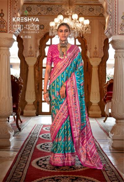 KRESHVA PUNYA PATOLA 030 TO 037 DESIGNER SILK SAREE WHOLESALER IN INDIA