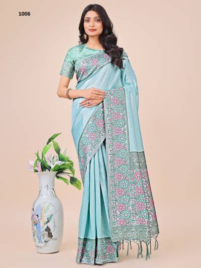 ASTITA PLAZZO SILK 1001 TO 1006 DESIGNER LICHI SILK SAREE WHOLESALER IN INDIA