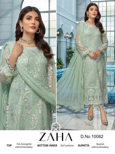 Zaha 10082 Pista green Georgette Pakistani Suit Wholesaler in Suart