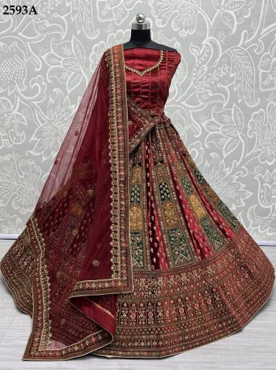 DNO. 2593A TO 2593C BY ANJANI ART EMBROIDERY LEHENGA CHOLI MANUFACTURER IN INDIA 
